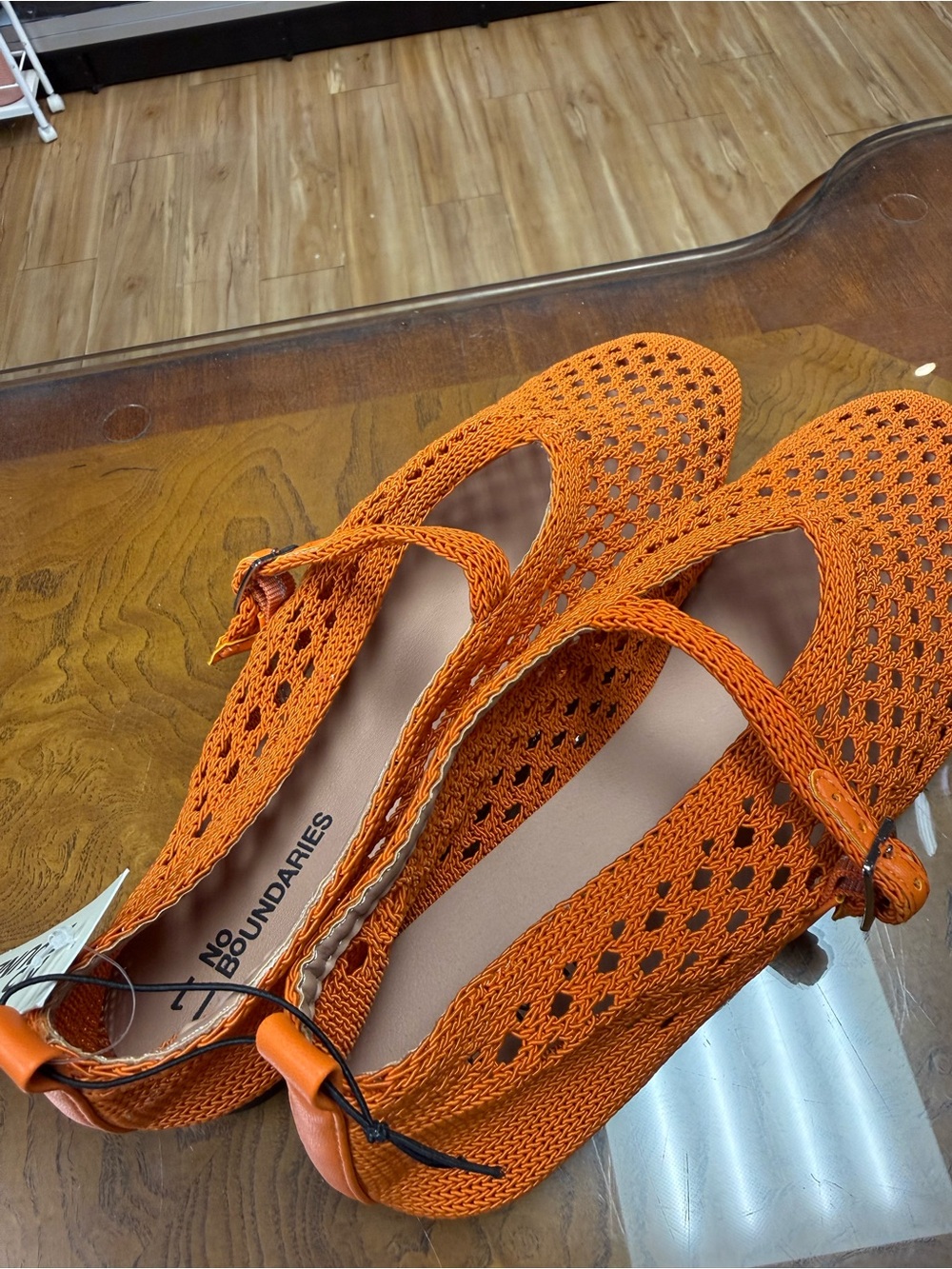 No Boundaries Orange Knit Mary Jane Flats with Strap - Picture 2 of 3